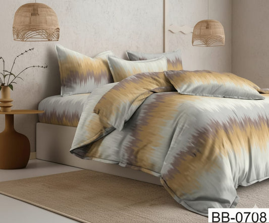 Golden White Candy Soft Mircrofibre Zig Zag Printed Bedsheet