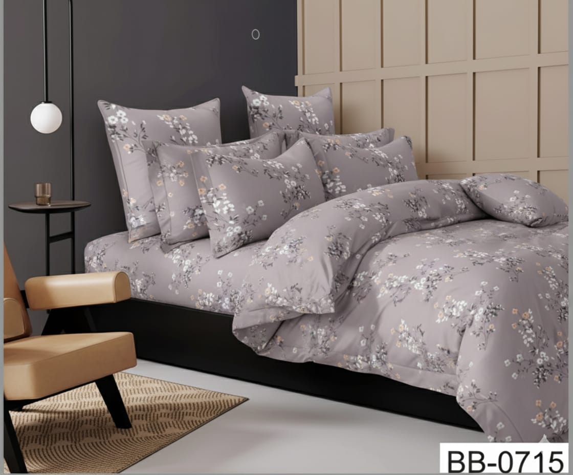 Stone Ash Candy Soft Mircrofibre Floral Printed Bedsheet