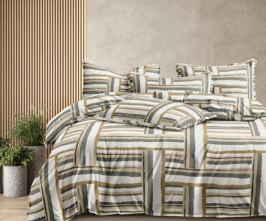 Golden Grey Candy Soft Mircrofibre Striped Printed Bedsheet