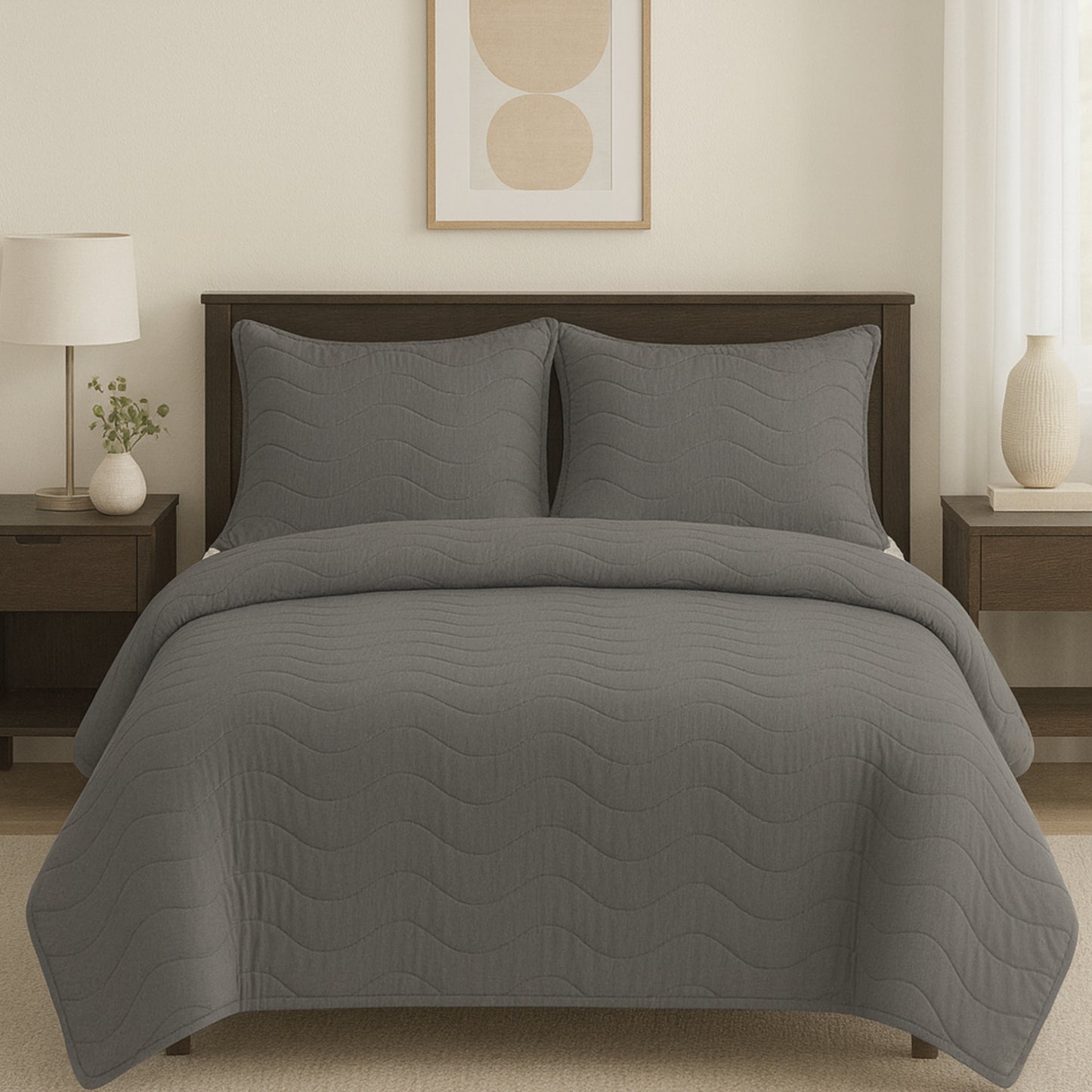 Charcoal Grey Vistara Dyed Microfiber Solid Bed Cover Set
