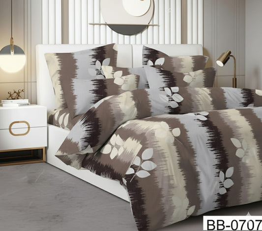 Brown Candy Soft Mircrofibre Feather Printed Bedsheet