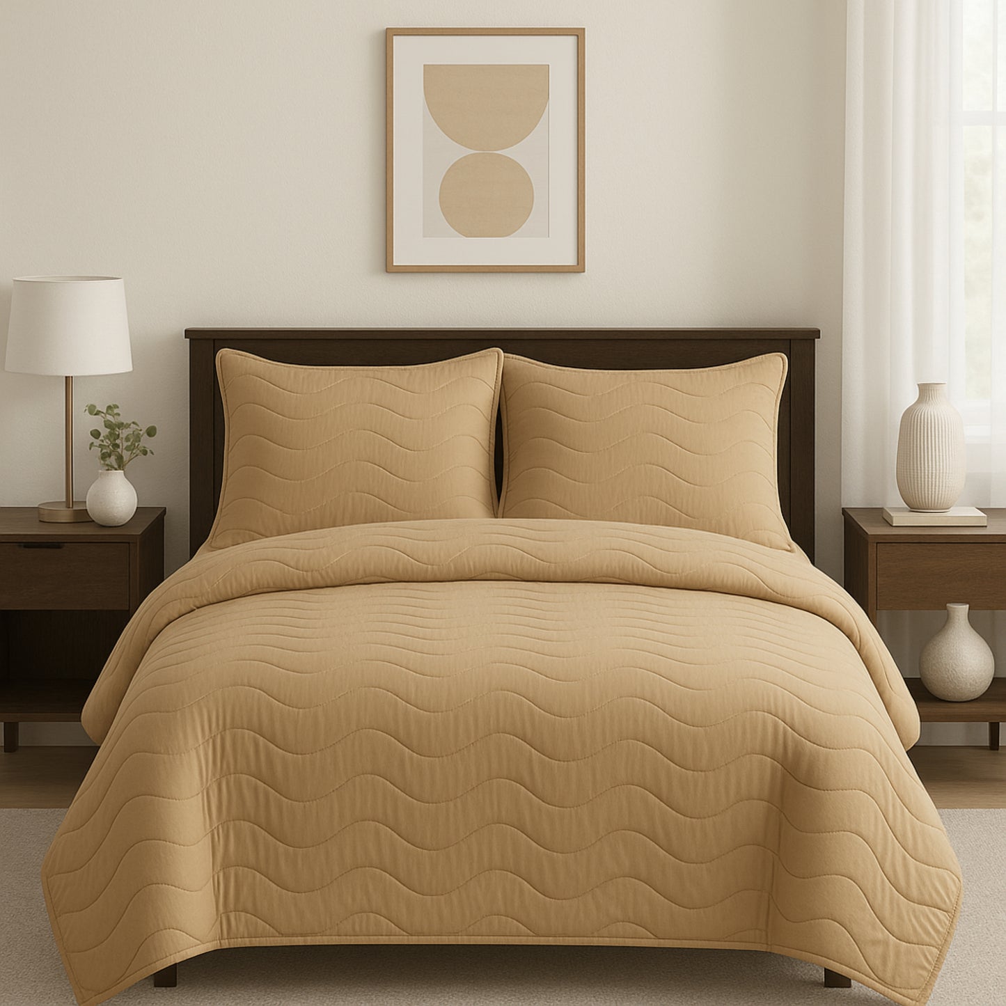 Elegant Beige Vistara Dyed Microfiber Solid Bed Cover Set