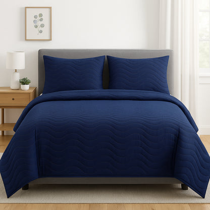Navy Blue Vistara Dyed Microfiber Solid Bed Cover Set