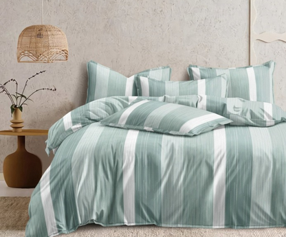 Misty Teal Candy Soft Mircrofibre Long Striped Printed Bedsheet