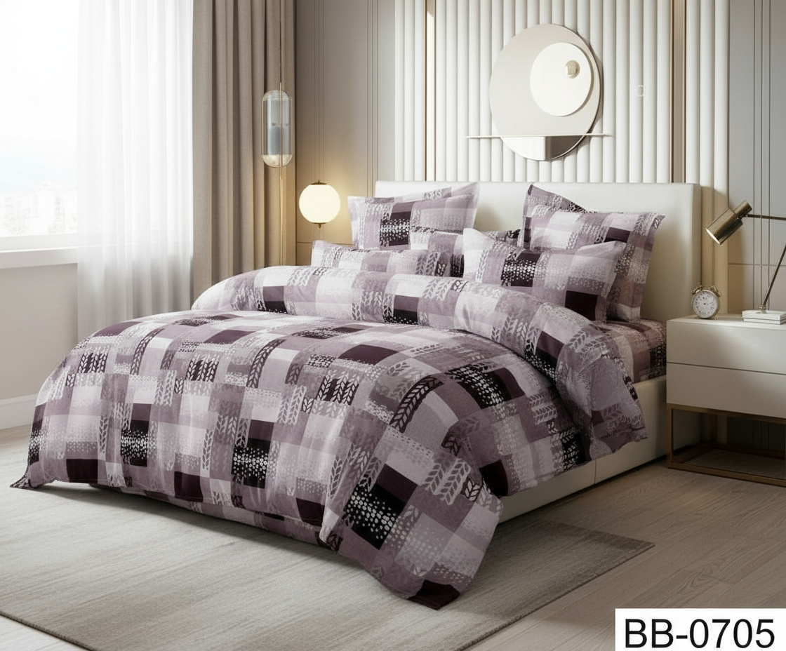 Lavender Candy Soft Mircrofibre Leafy  Printed Bedsheet