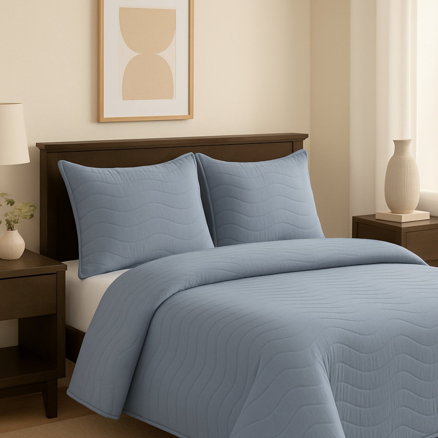 Steal Blue Vistara Dyed Microfiber Solid Bed Cover Set