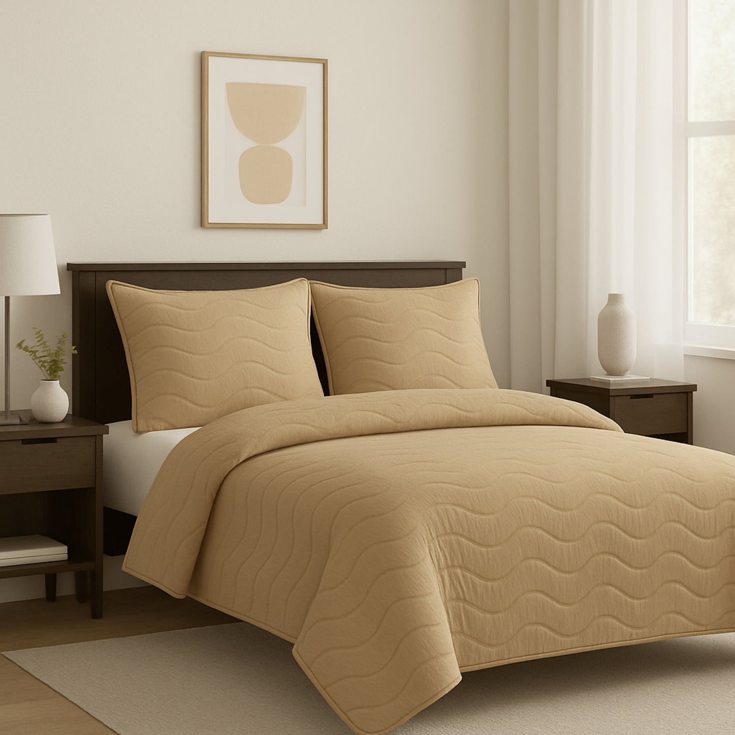 Elegant Beige Vistara Dyed Microfiber Solid Bed Cover Set