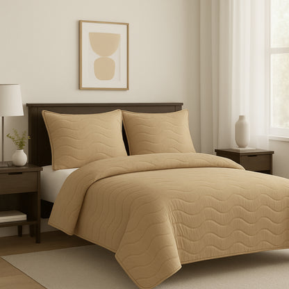 Elegant Beige Vistara Dyed Microfiber Solid Bed Cover Set