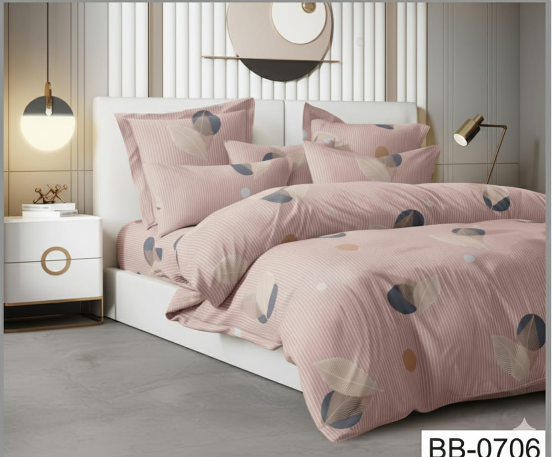 Pink Candy Soft Mircrofibre Feather Printed Bedsheet