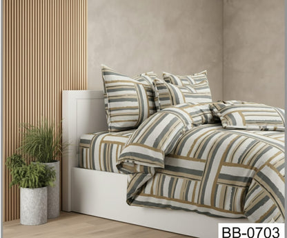 Golden Grey Candy Soft Mircrofibre Striped Printed Bedsheet