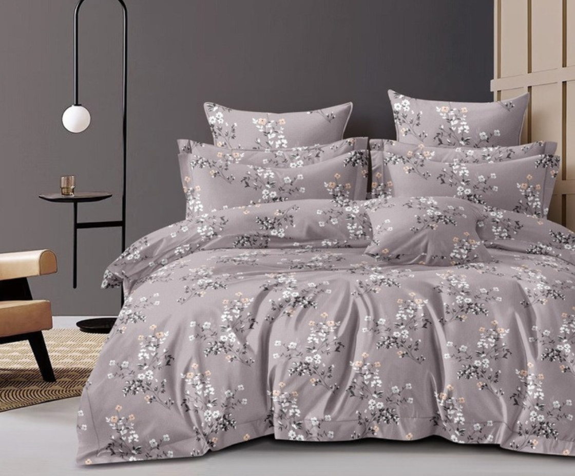 Stone Ash Candy Soft Mircrofibre Floral Printed Bedsheet