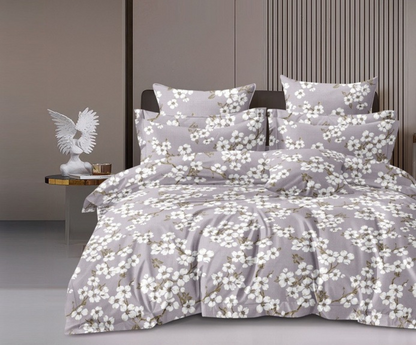 Grey White Candy Soft Mircrofibre Floral Printed Bedsheet