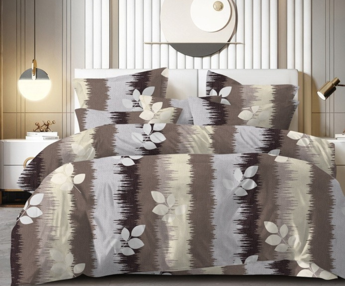 Brown Candy Soft Mircrofibre Feather Printed Bedsheet