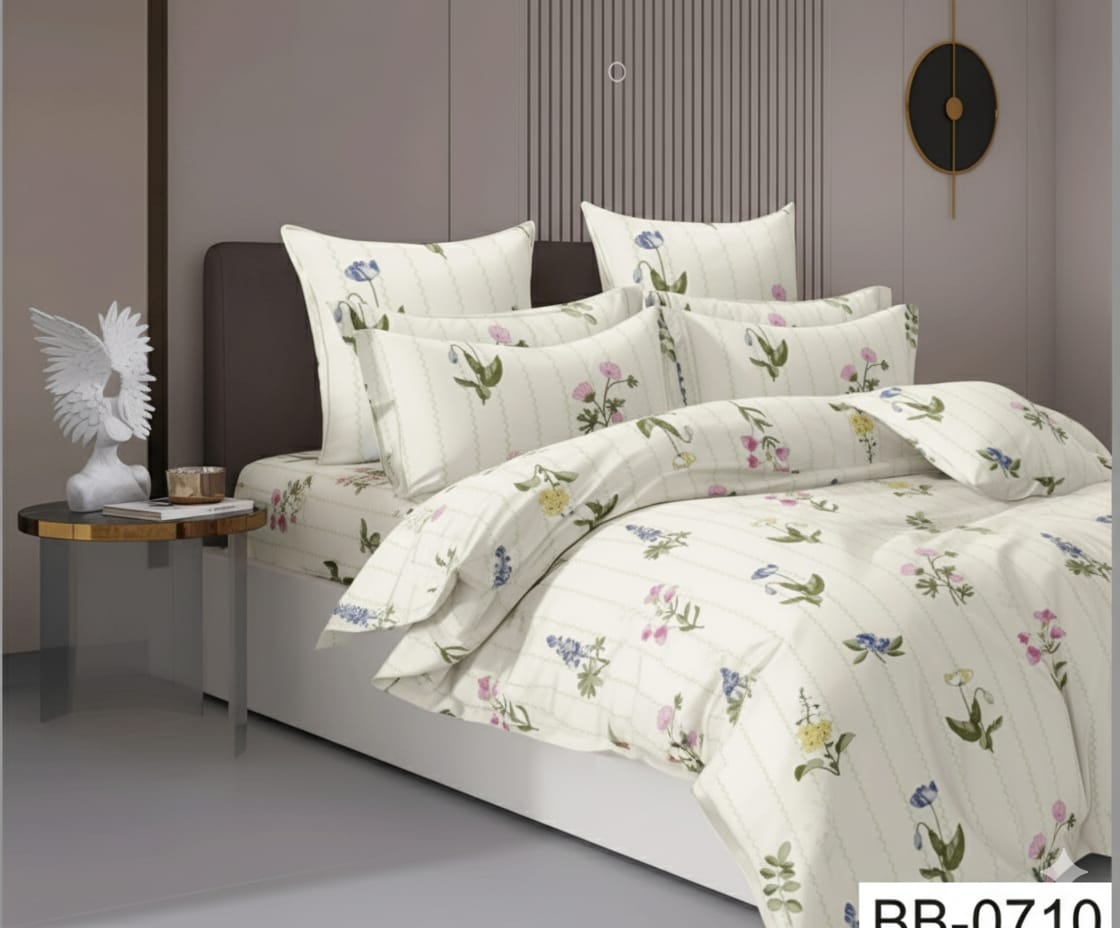 White Candy Soft Mircrofibre Floral Printed Bedsheet