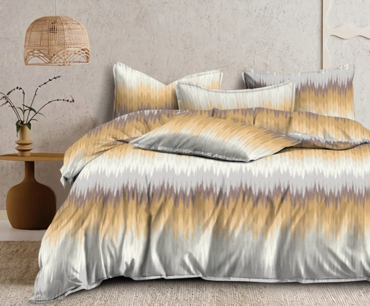 Golden White Candy Soft Mircrofibre Zig Zag Printed Bedsheet