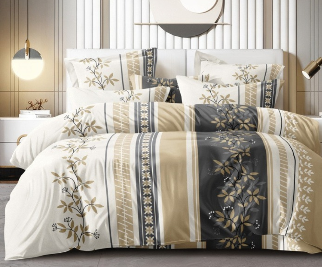 Golden Grey Candy Soft Mircrofibre Floral Printed Bedsheet