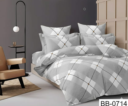 Grey White Candy Soft Mircrofibre Square Printed Bedsheet