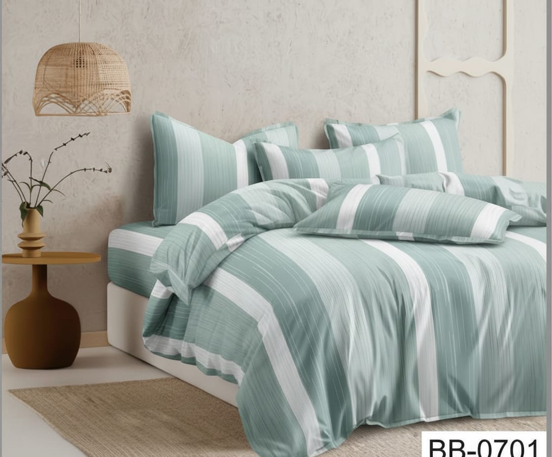 Misty Teal Candy Soft Mircrofibre Long Striped Printed Bedsheet