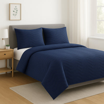 Navy Blue Vistara Dyed Microfiber Solid Bed Cover Set