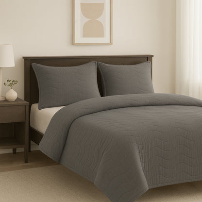 Charcoal Grey Vistara Dyed Microfiber Solid Bed Cover Set
