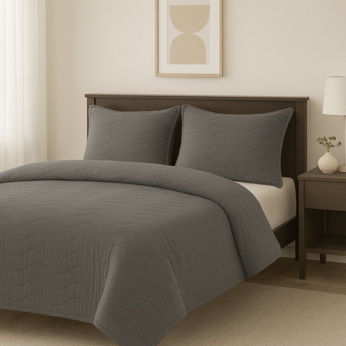 Charcoal Grey Heritage Luxe Pure Cotton Solid Bedsheet