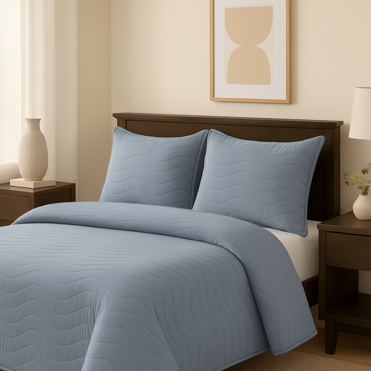 Steal Blue Vistara Dyed Microfiber Solid Bed Cover Set