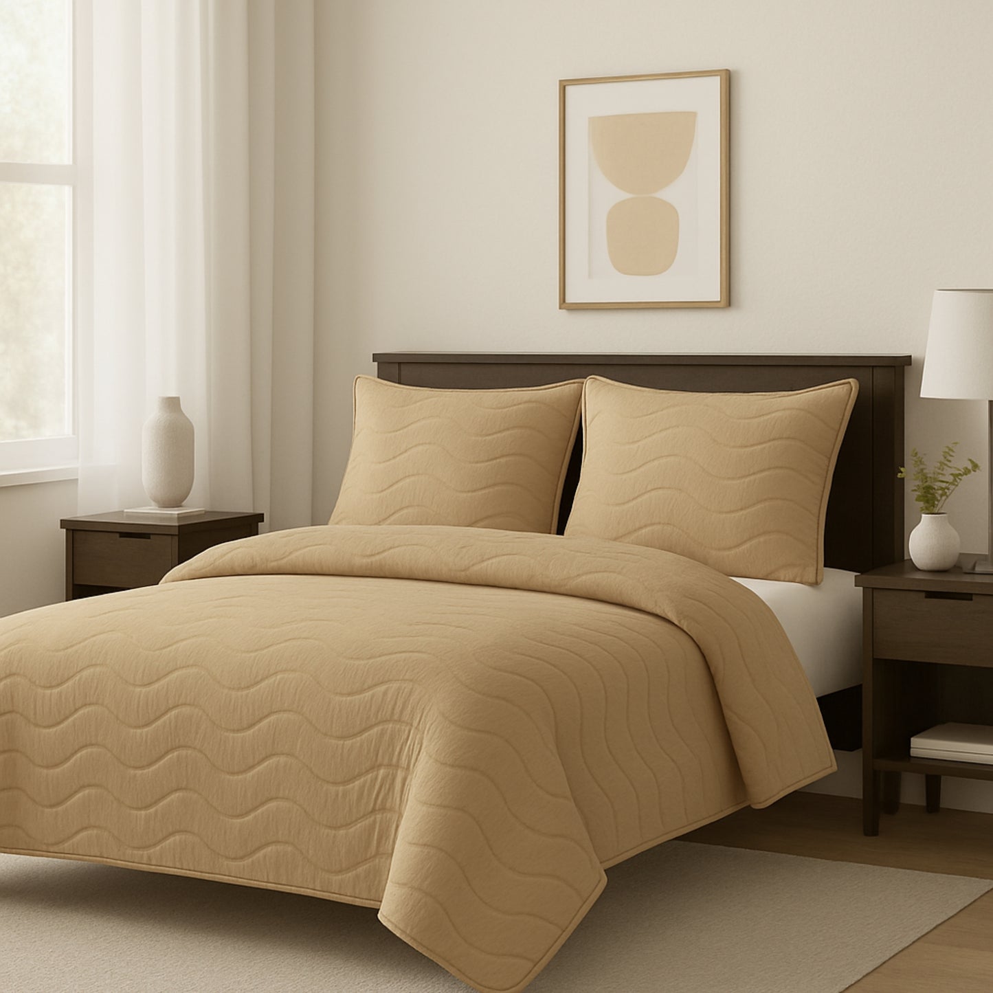 Elegant Beige Vistara Dyed Microfiber Solid Bed Cover Set