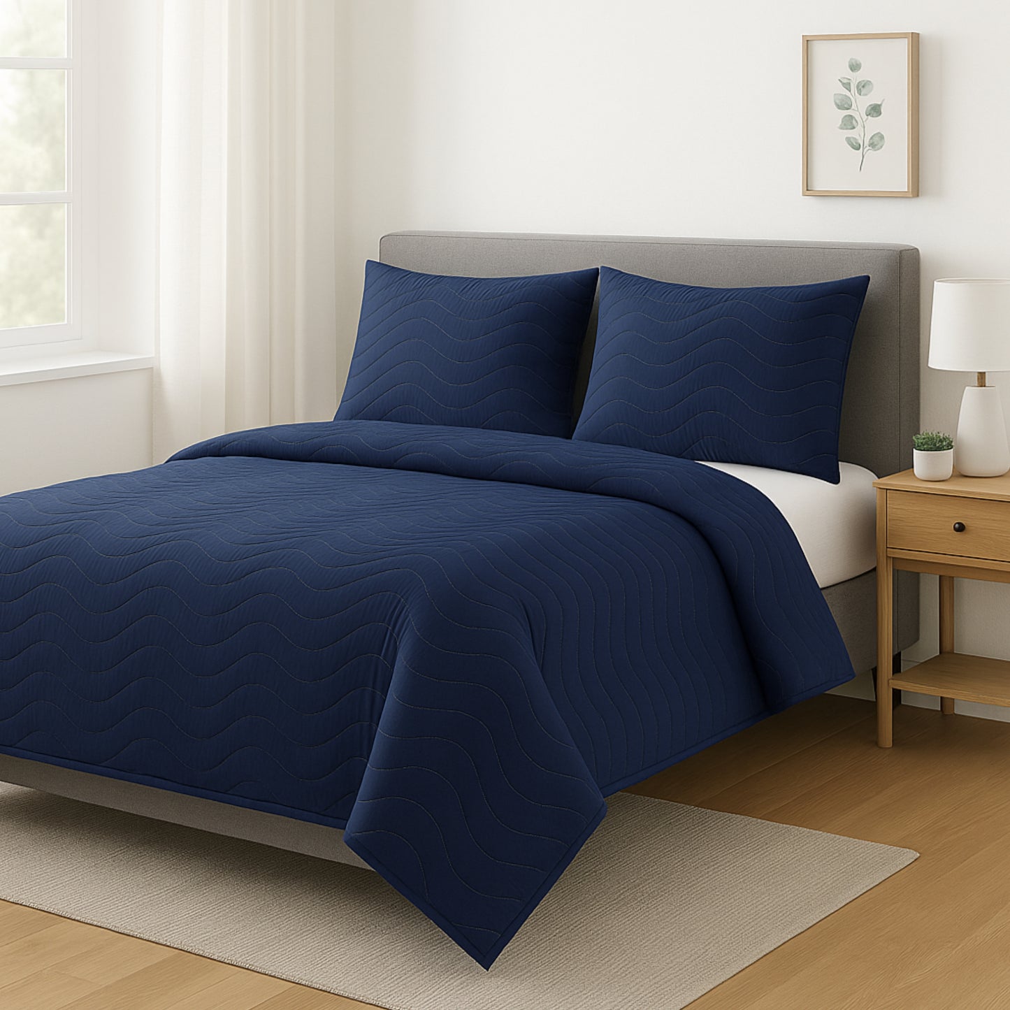 Navy Blue Vistara Dyed Microfiber Solid Bed Cover Set