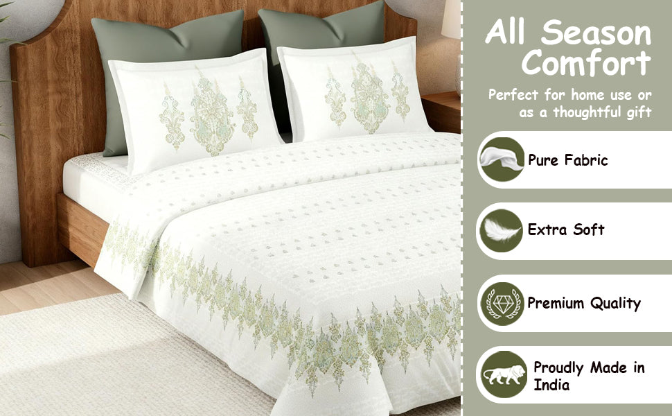 Harmony Fusion Pure Cotton Classic Charm olive Printed Bedsheet