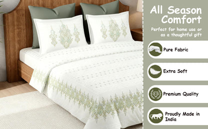 Harmony Fusion Pure Cotton Classic Charm olive Printed Bedsheet