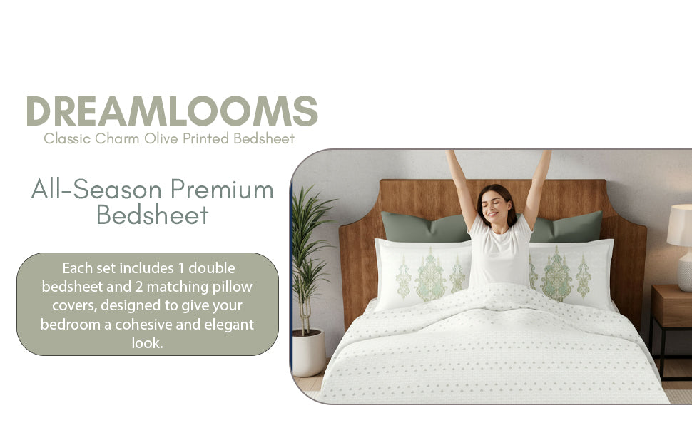 Harmony Fusion Pure Cotton Classic Charm olive Printed Bedsheet