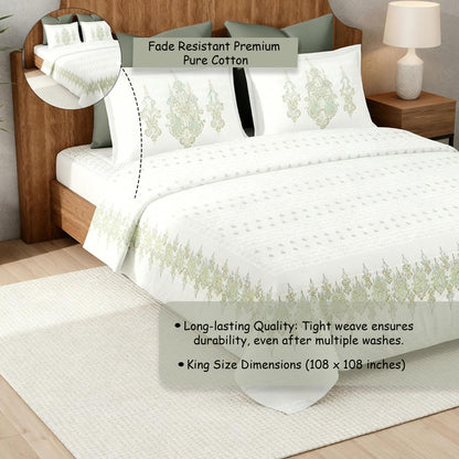 Harmony Fusion Pure Cotton Classic Charm olive Printed Bedsheet