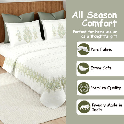 Harmony Fusion Pure Cotton Classic Charm olive Printed Bedsheet