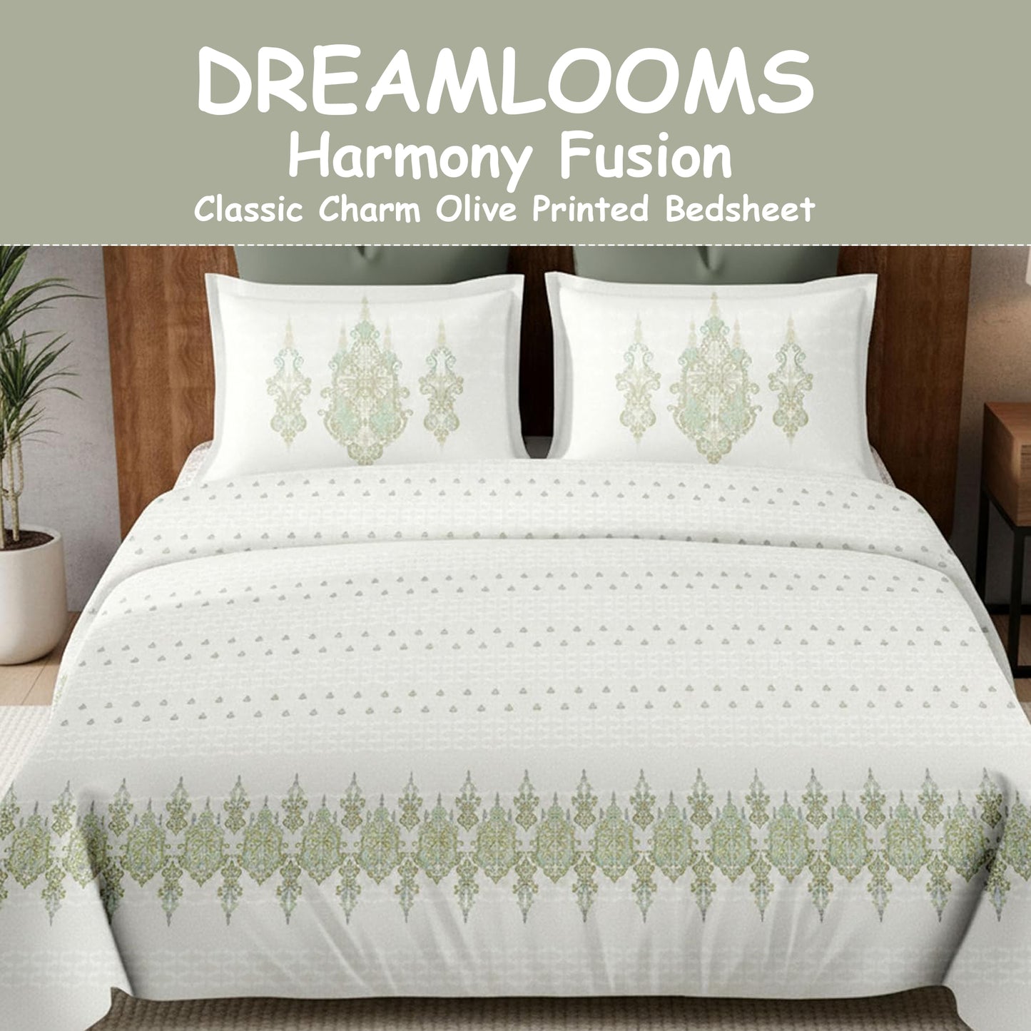 Harmony Fusion Pure Cotton Classic Charm olive Printed Bedsheet
