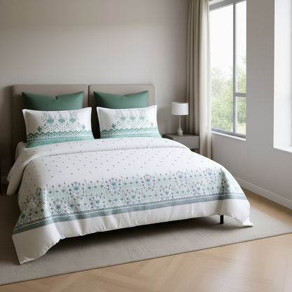 Harmony Fusion Pure Cotton geometric motif sea green Printed Bedsheet