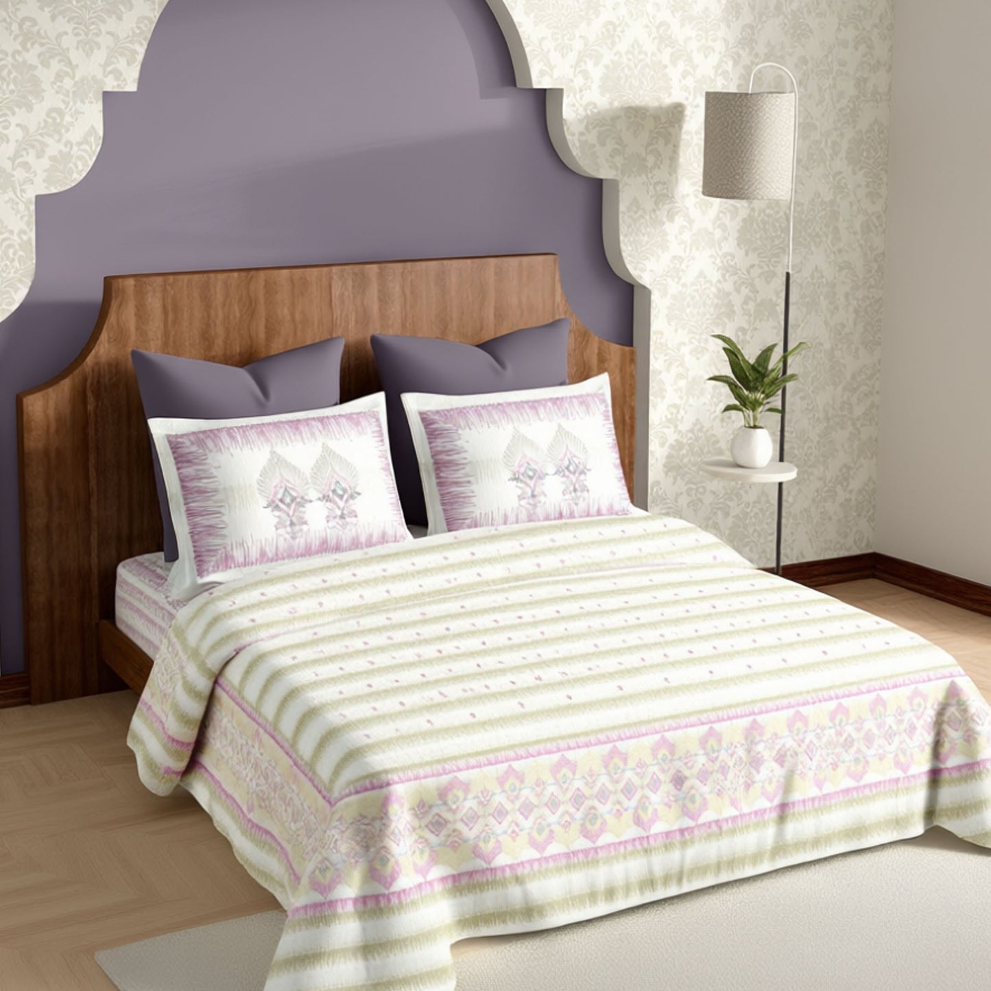 Harmony Fusion Pure Cotton Royal Heritage Pink Printed Bedsheet