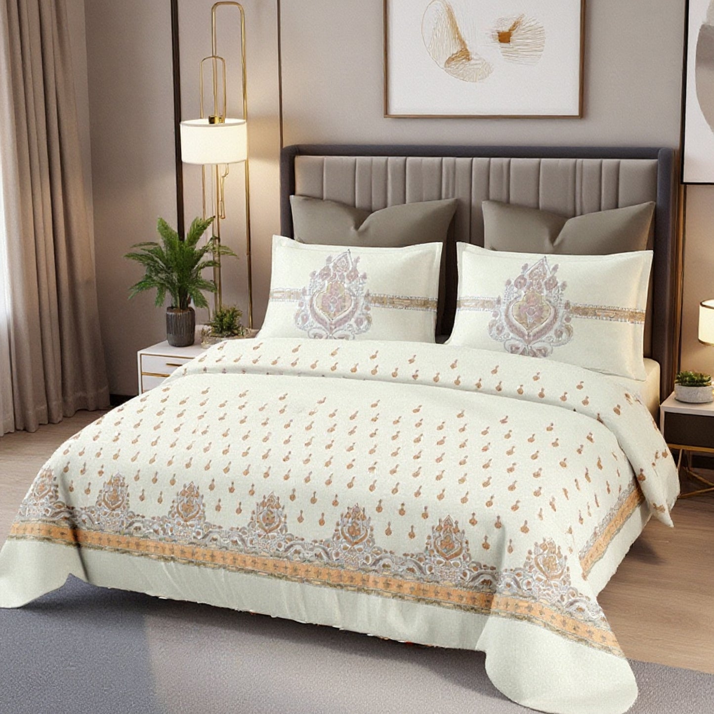 Harmony Fusion Pure Cotton Royal Jewel orange Printed Bedsheet