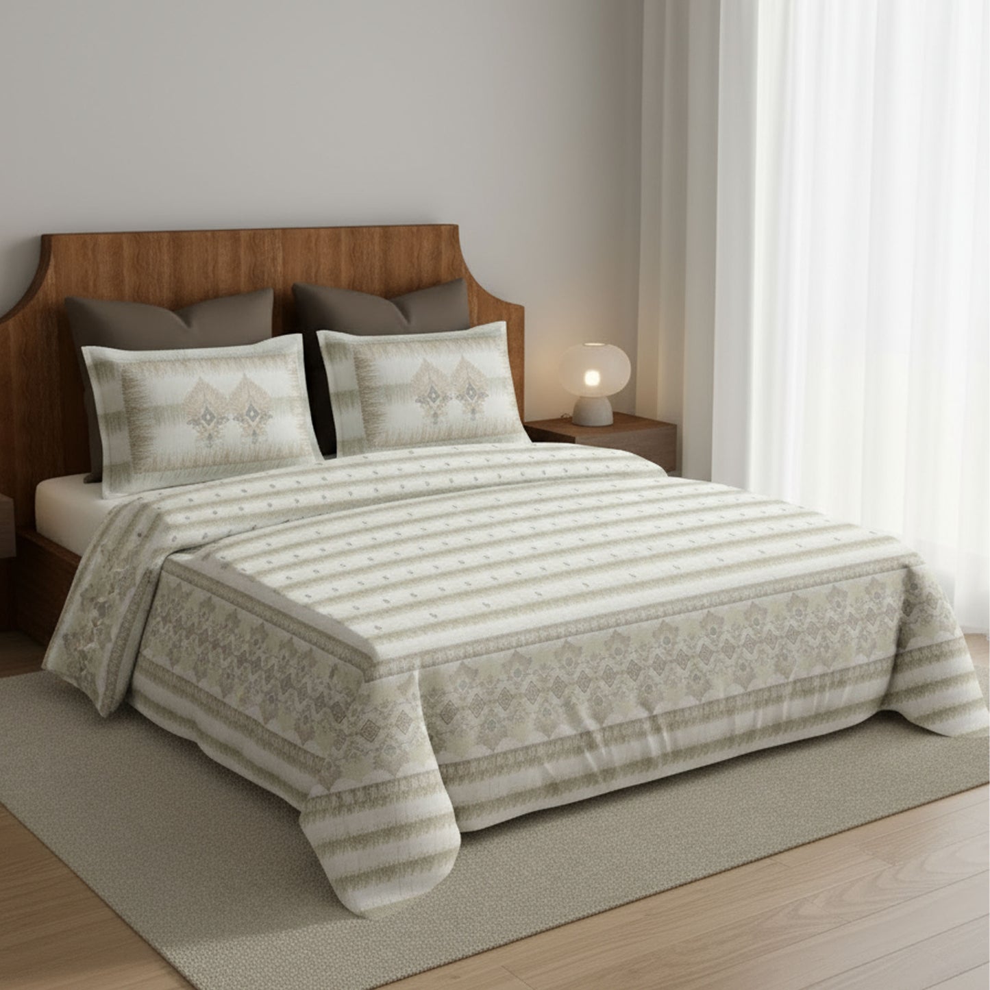 Harmony Fusion Pure Cotton Royal Heritage Brown Printed Bedsheet