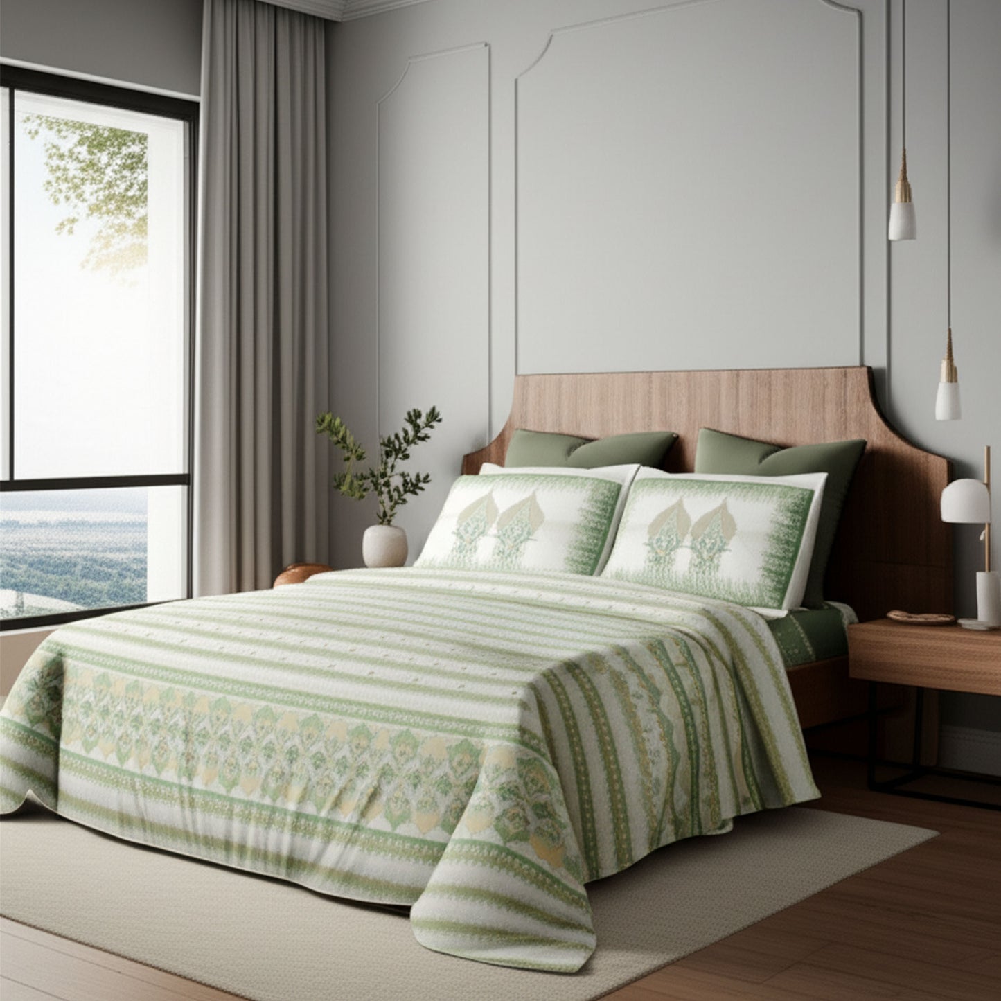 Harmony Fusion Pure Cotton Royal Heritage Olive green Printed Bedsheet