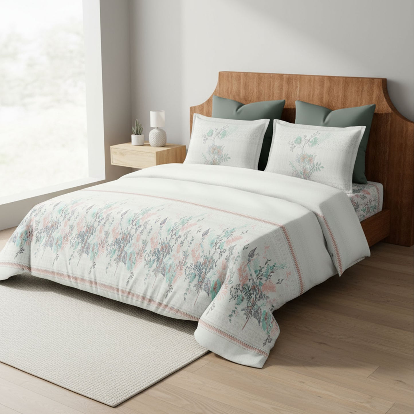 Harmony Fusion Pure Cotton Floral mist blue Printed Bedsheet