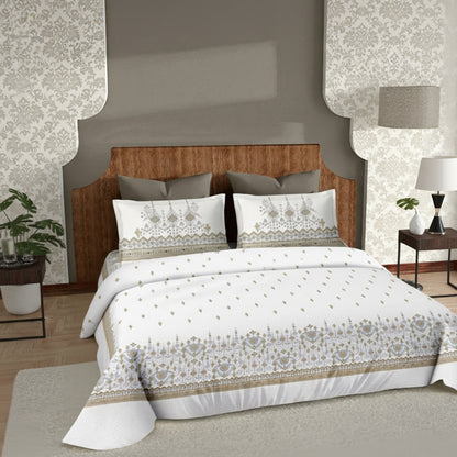 Harmony Fusion Pure Cotton geometric motif golden brown Printed Bedsheet