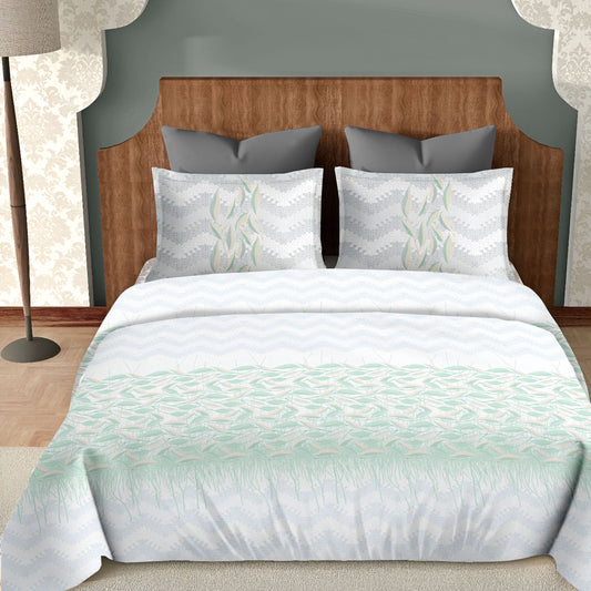 Harmony Fusion Pure Cotton Feather Flow sea green Printed Bedsheet