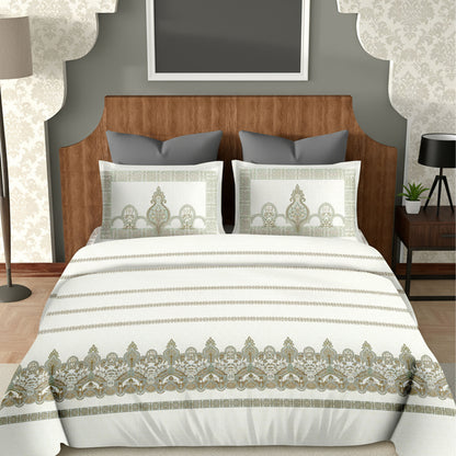 Harmony Fusion Pure Cotton Royal Charm Olive Green Printed Bedsheet