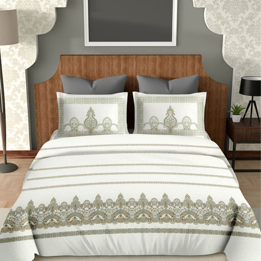 Harmony Fusion Pure Cotton Royal Charm Olive Green Printed Bedsheet