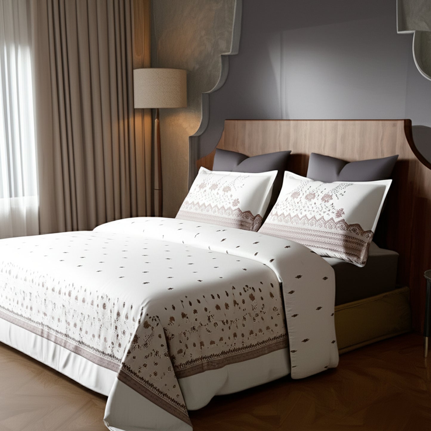 Harmony Fusion Pure Cotton geometric motif brick red Printed Bedsheet