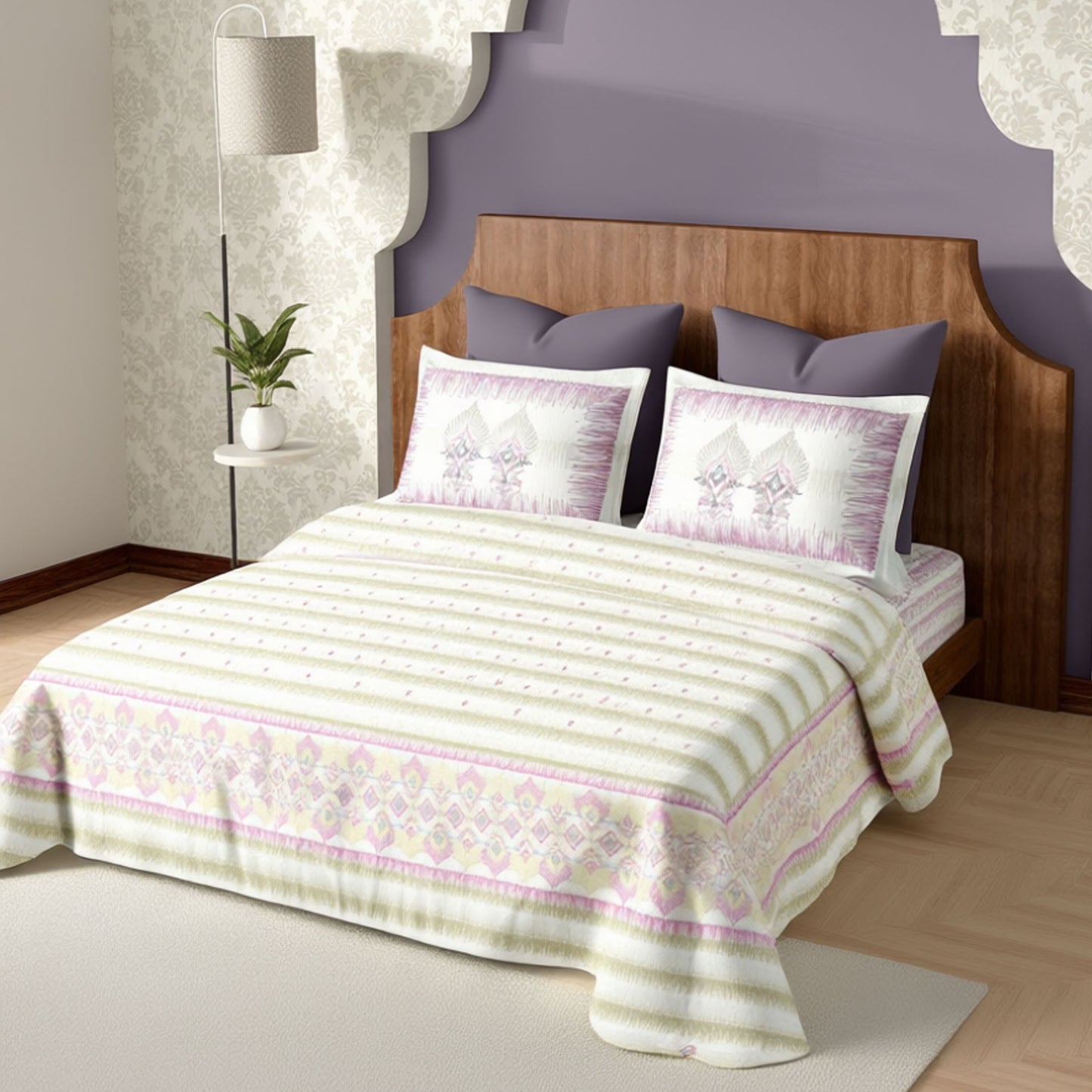 Harmony Fusion Pure Cotton Royal Heritage Pink Printed Bedsheet