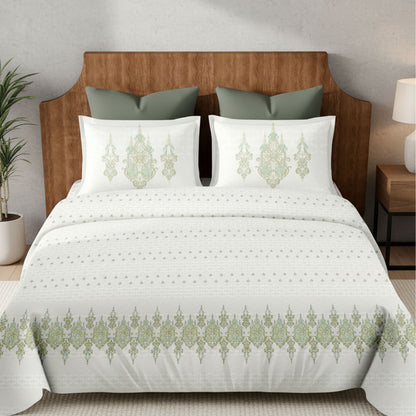 Harmony Fusion Pure Cotton Classic Charm olive Printed Bedsheet