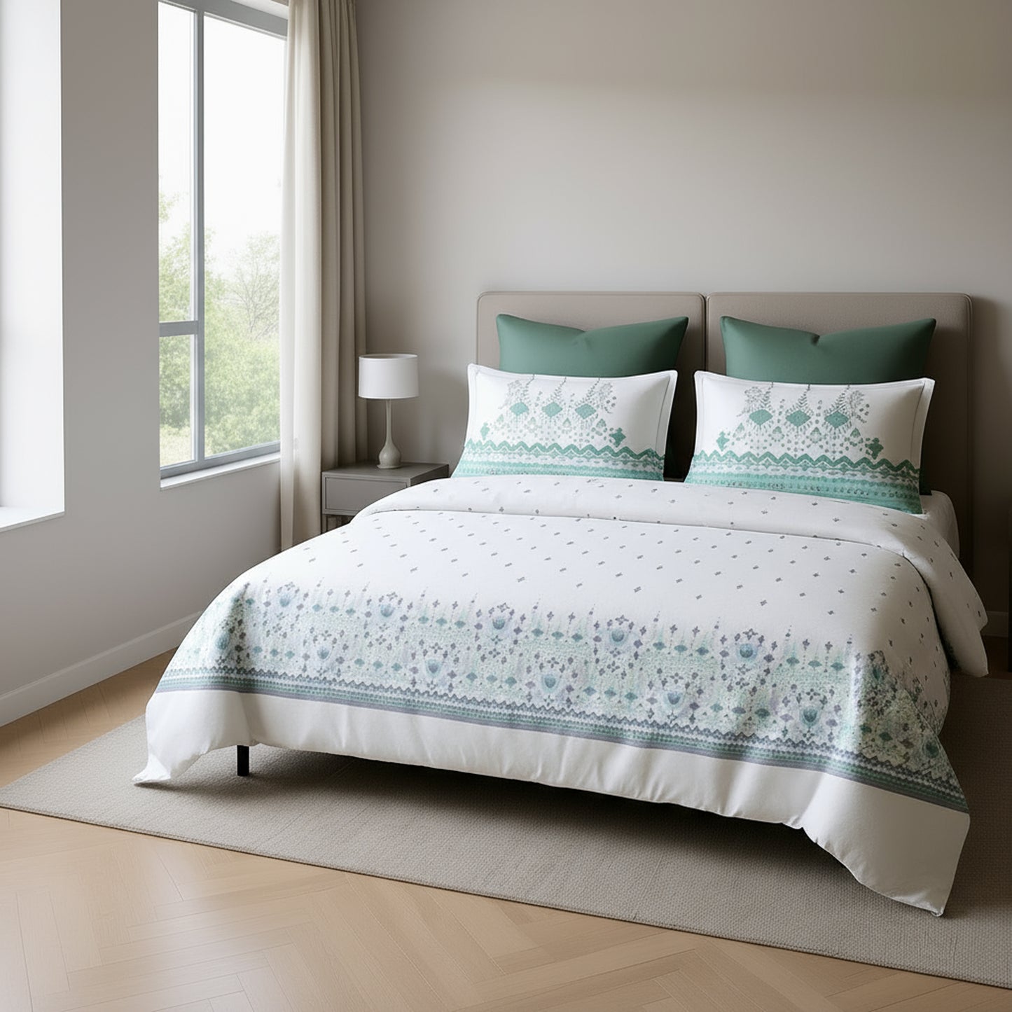 Harmony Fusion Pure Cotton geometric motif sea green Printed Bedsheet