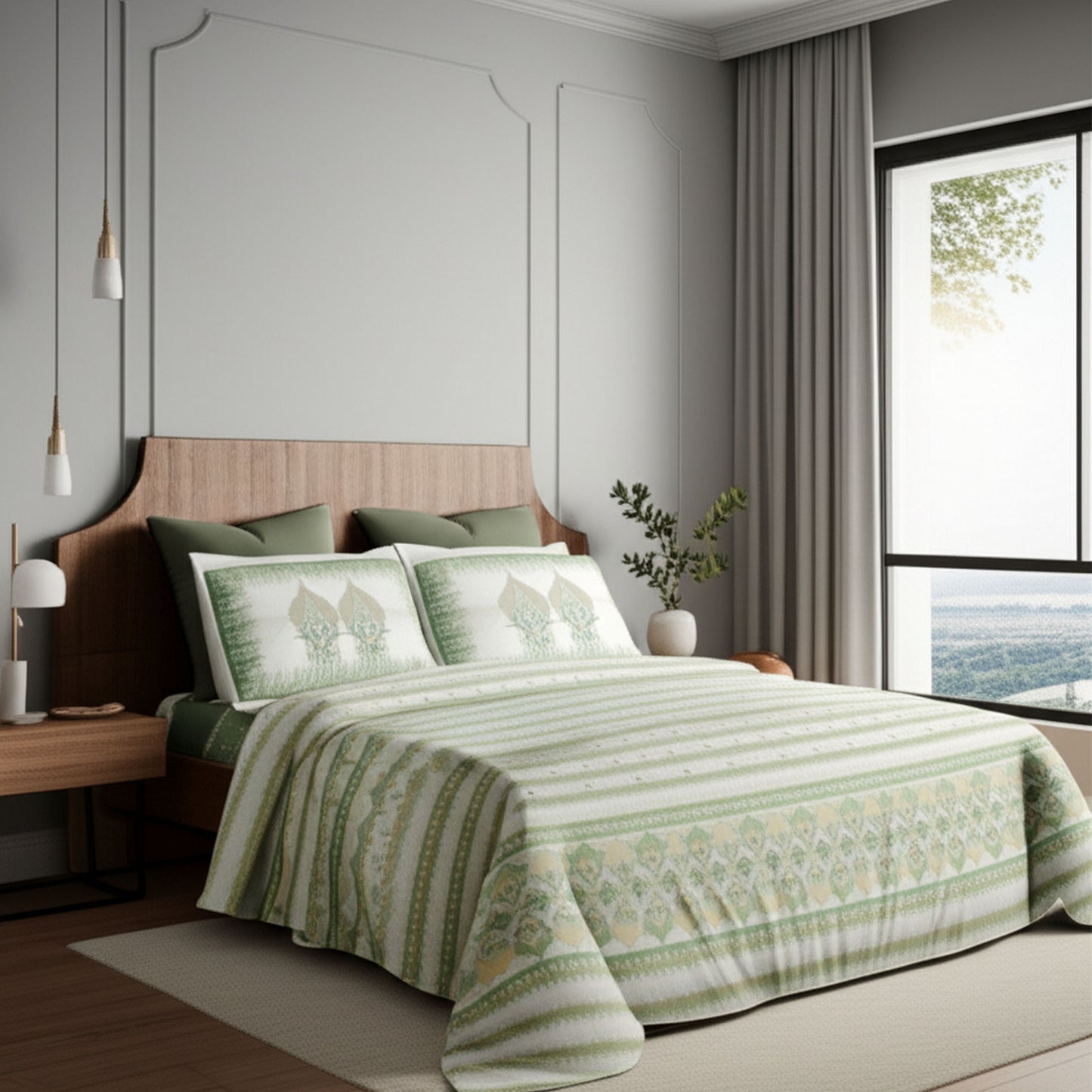 Harmony Fusion Pure Cotton Royal Heritage Olive green Printed Bedsheet