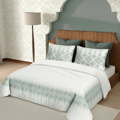 Harmony Fusion Pure Cotton Heritage Grid olive green Printed Bedsheet